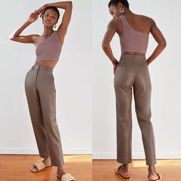 Aritzia Pants - Aritzia Babaton Command Faux Leather Crop Pants Vegan Brown Women's 4